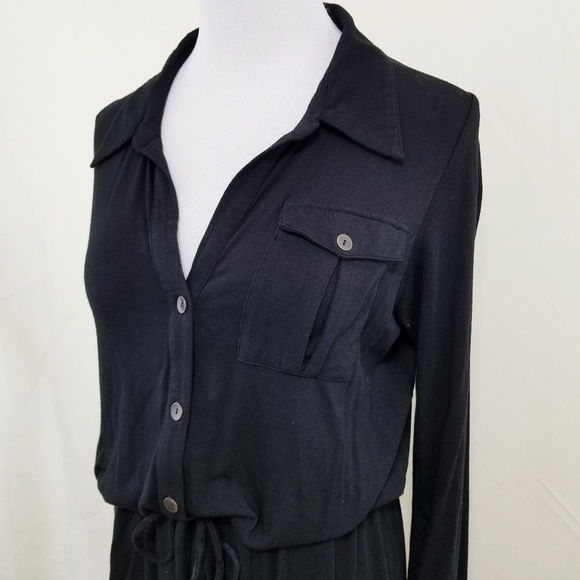 White + Warren black button up dress long sleeve medium - Picture 3 of 4
